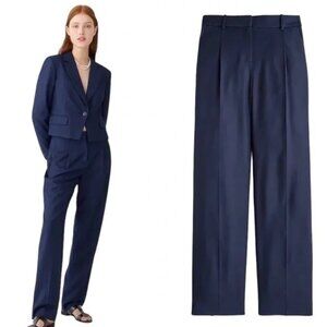 J. Crew Navy Essential Pants 16 Pleated Straight Leg City Twill Office BR709 NWT